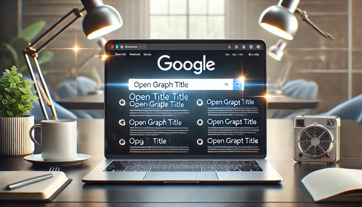 Optimized OG Title displayed on Google search interface on a modern laptop.