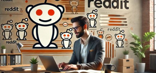 Business professional using Reddit on a computer, focusing on brand engagement and social media marketing.