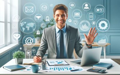 Small business owner planning marketing strategies with digital tools and charts.
