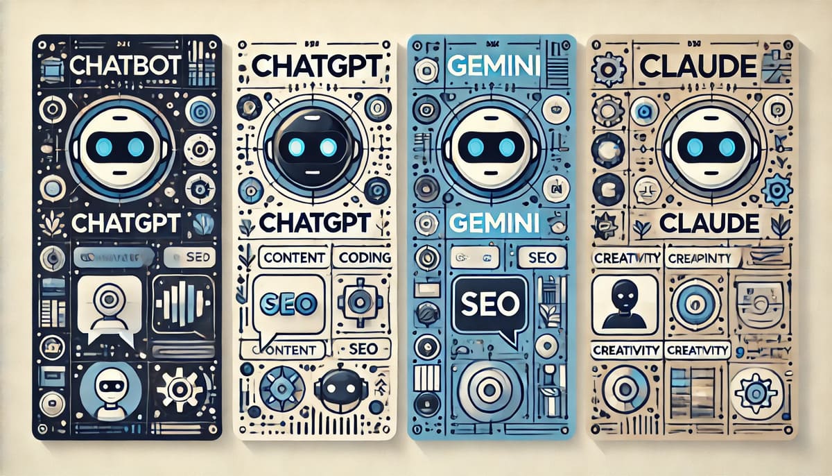 AI chatbot comparison between ChatGPT, Gemini, and Claude.