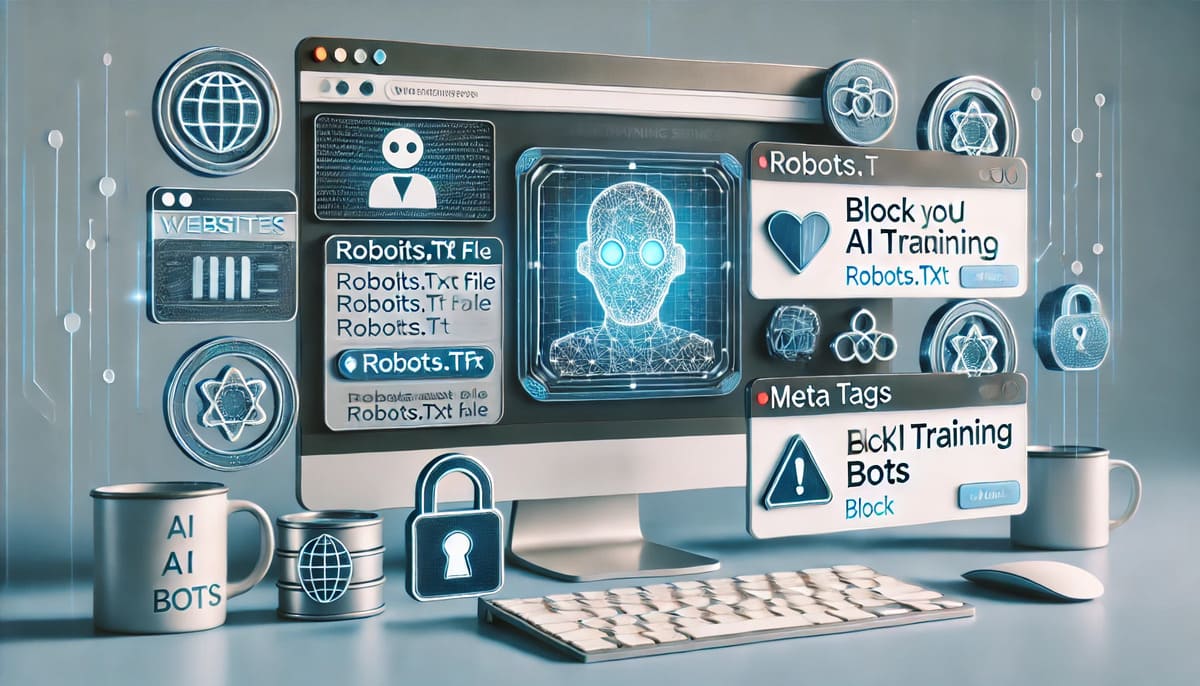 Website settings screen showing options to block AI training bots.