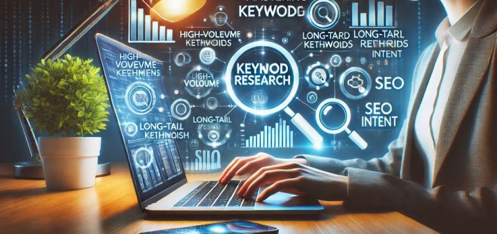 Digital marketer analyzing keyword metrics with tools