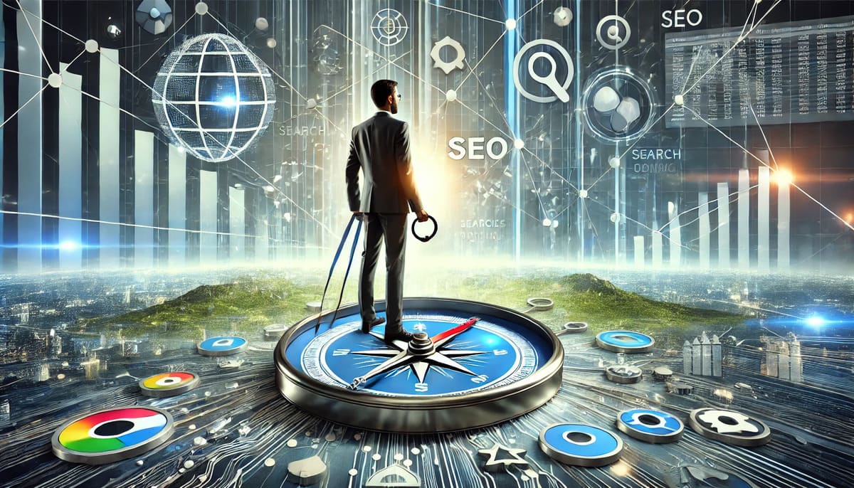 SEO professional navigating career challenges with a compass.