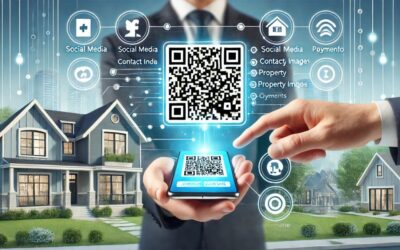 Real estate agent showcasing QR Digital Business Card with property listings and contact info