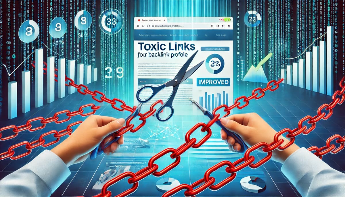 Illustration showing harmful backlinks being removed from a website.