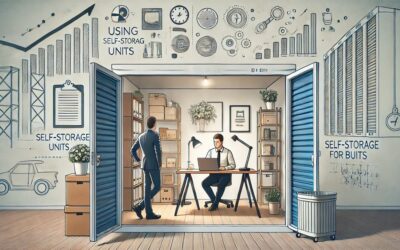 Entrepreneur setting up a creative workspace inside a self-storage unit