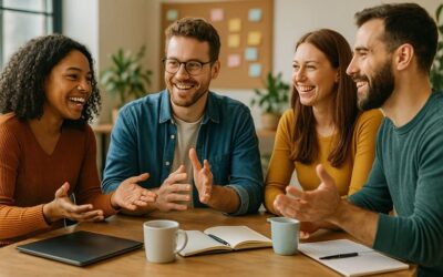 Diverse group collaborating to build a marketing community.