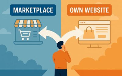Split path showing choice between online marketplace and personal website