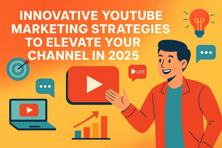 Illustration depicting various YouTube marketing strategies for 2025
