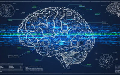 A conceptual blueprint of a brain made of electronic circuits, symbolizing technical SEO for AI and making a brand machine-readable for generative engine optimization.